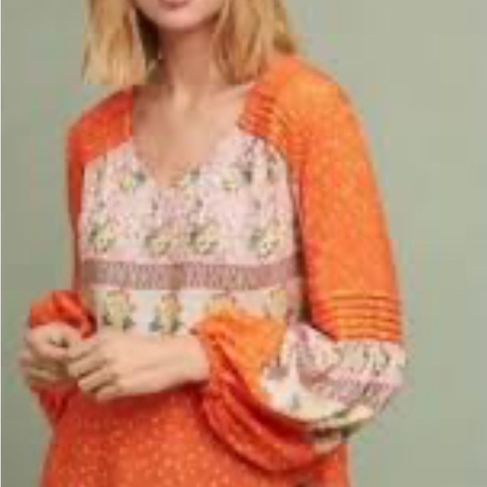 Anthropologie Maeve Ceresco Orange peasant blouse, xs